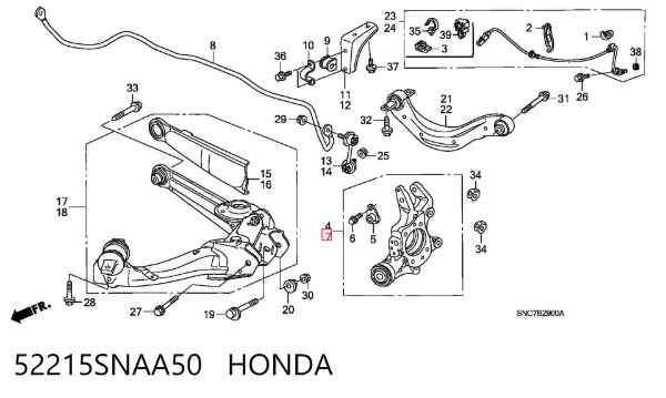 Mangueta trasera izquierda 52215SNAA50 Honda