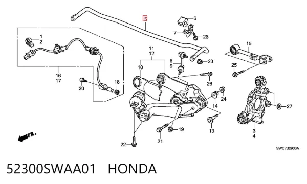 Estabilizador trasero 52300SWAA01 Honda
