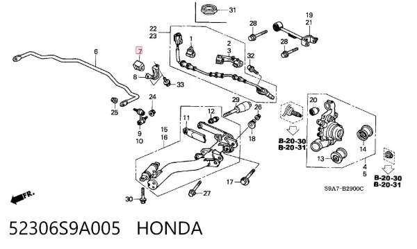 Buje de barra estabilizadora trasera 52306S9A005 Honda