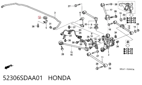 Buje de barra estabilizadora trasera 52306SDAA01 Honda