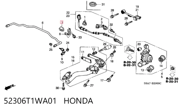 Buje de barra estabilizadora trasera 52306T1WA01 Honda