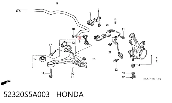 Bieleta estabilizadora delantera derecha 52320S5A003 Honda