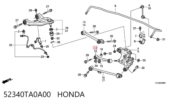 Barra transversal de la suspensión trasera 52340TA0A00 Honda