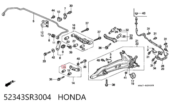 Buje del brazo inferior trasero 52343SR3004 Honda