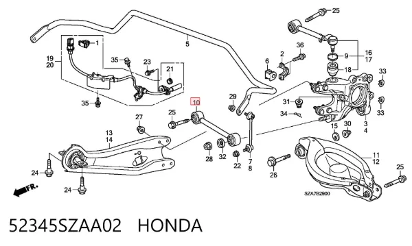 Barra transversal de la suspensión trasera 52345SZAA02 Honda