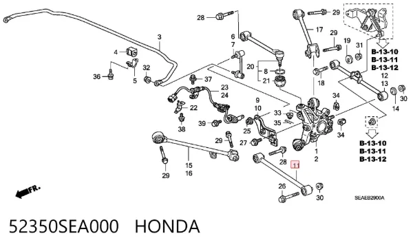 Barra transversal de la suspensión trasera 52350SEA000 Honda