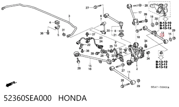 Barra transversal de la suspensión trasera 52360SEA000 Honda