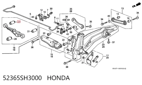 Buje del brazo inferior trasero 52365SH3000 Honda