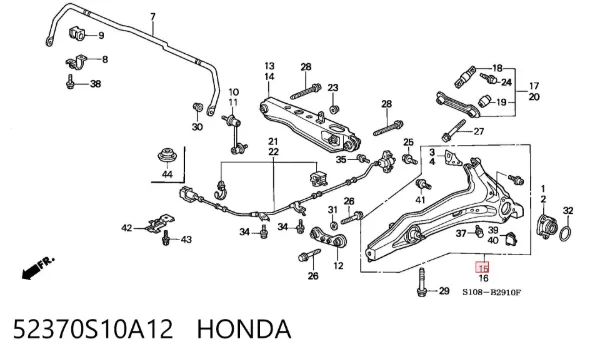 Barra longitudinal de suspensión trasera derecha 52370S10A12 Honda