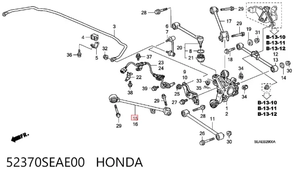 Barra longitudinal de suspensión trasera derecha 52370SEAE00 Honda