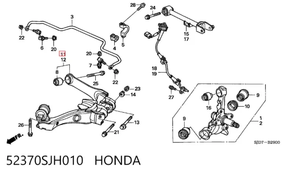 Brazo de suspensión trasero inferior derecho 52370SJH010 Honda