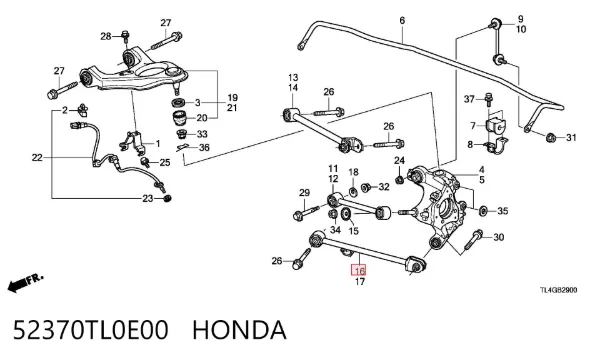 Brazo de suspensión trasero inferior derecho 52370TL0E00 Honda