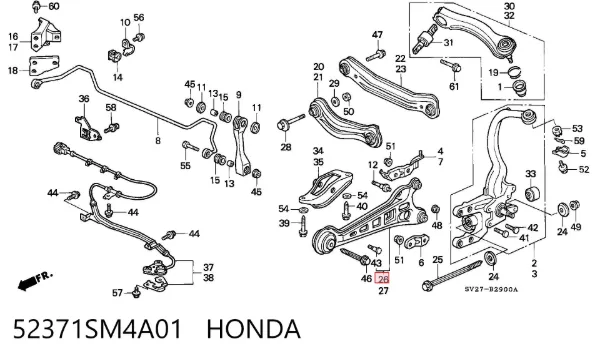 Brazo de suspensión, trasera derecha 52371SM4A01 Honda