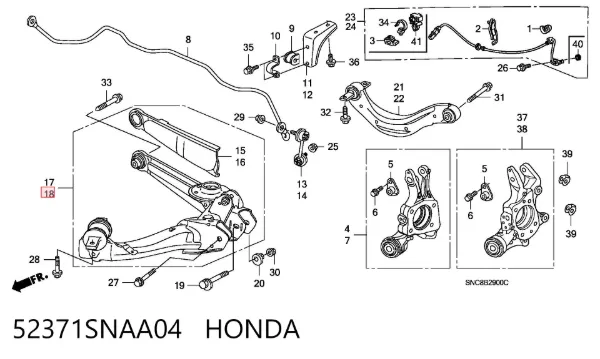Brazo suspension trasero inferior izquierdo 52371SNAA04 Honda