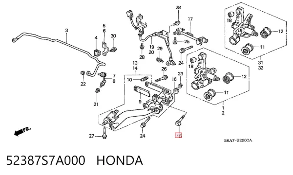 Perno de fijación interior del brazo oscilante inferior trasero 52387S7A000 Honda