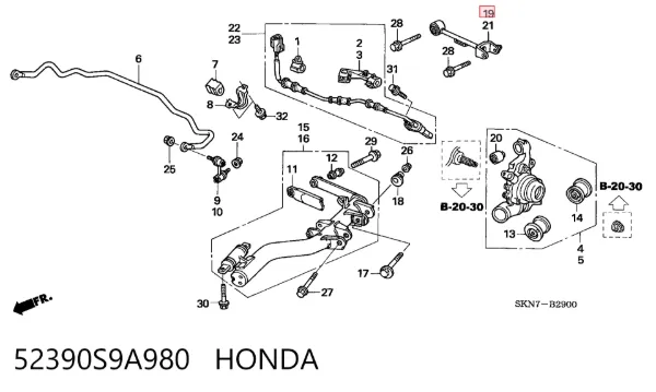 Brazo superior derecho de la suspensión trasera 52390S9A980 Honda