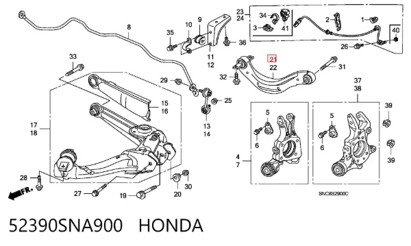 Brazo superior derecho de la suspensión trasera 52390SNA900 Honda