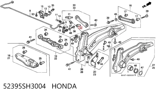 Silentblock del brazo superior de suspensión trasera 52395SH3004 Honda