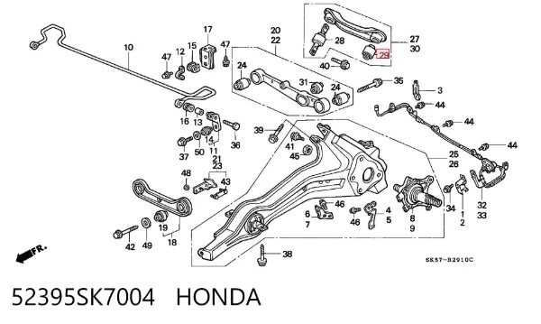Silentblock del brazo superior de suspensión trasera 52395SK7004 Honda