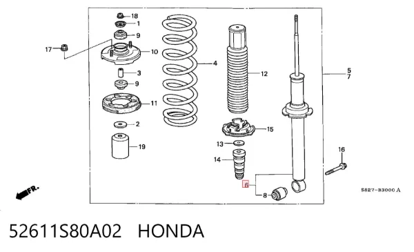 Amortiguador trasero 52611S80A02 Honda
