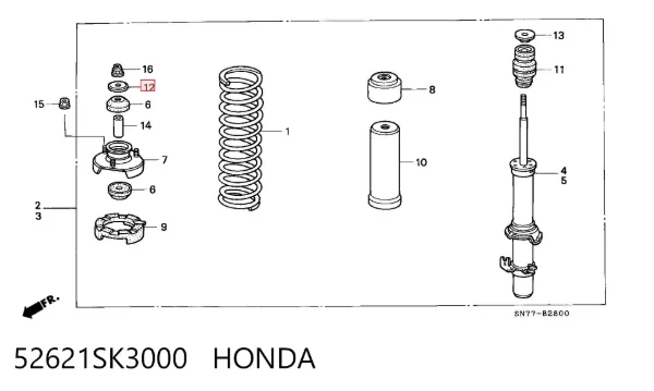 Copela de amortiguador trasero 52621SK3000 Honda