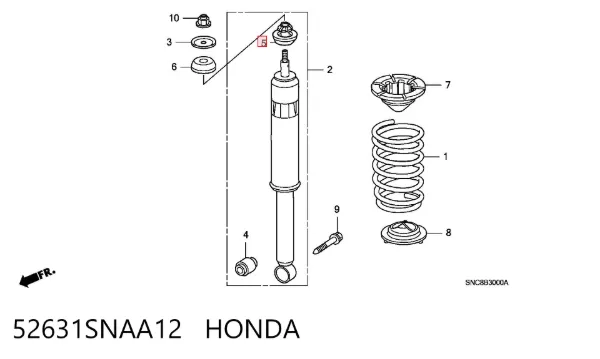 Buje de vástago de amortiguador trasero 52631SNAA12 Honda