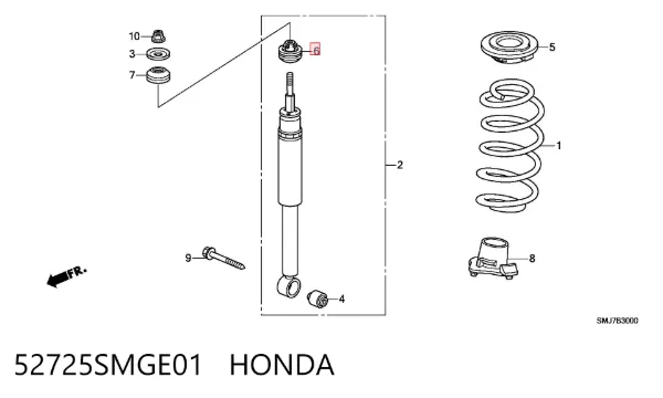Copela de amortiguador trasero 52725SMGE01 Honda