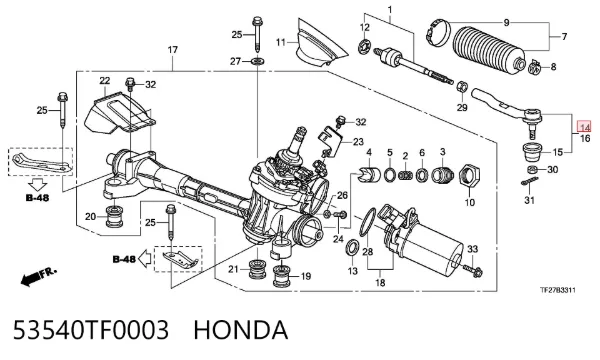 Rótula barra de dirección 53540TF0003 Honda