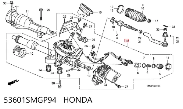 Cremallera de dirección 53601SMGP94 Honda