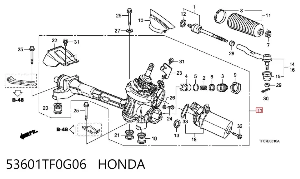 Cremallera de dirección 53601TF0G06 Honda