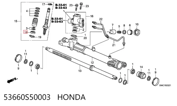 Retén de la cremallera de dirección 53660S50003 Honda
