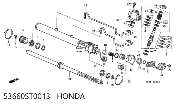 Retén de la cremallera de dirección 53660ST0013 Honda