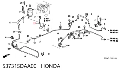 Manguera de baja presión de dirección asistida, del depósito a la bomba HONDA 53731SDAA00