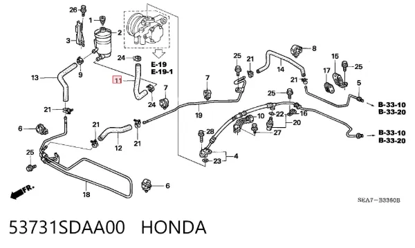 Manguera de baja presión de dirección asistida, del depósito a la bomba 53731SDAA00 Honda