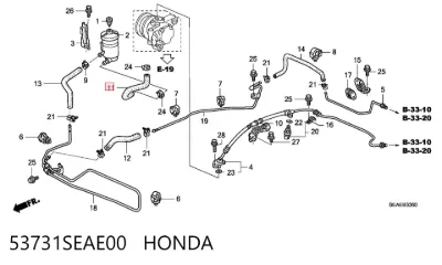 Manguera de baja presión de dirección asistida, del depósito a la bomba HONDA 53731SEAE00