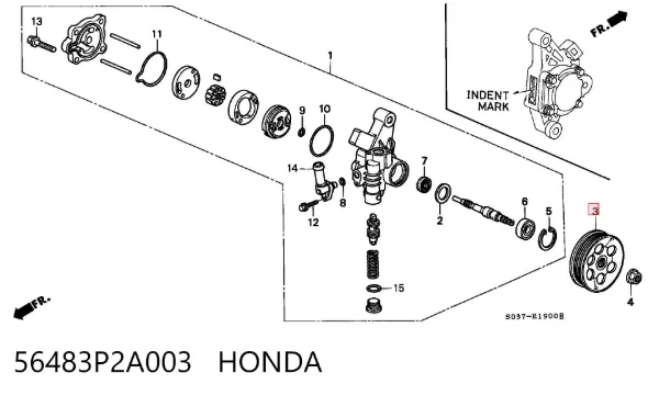 Polea de la bomba de dirección asistida 56483P2A003 Honda