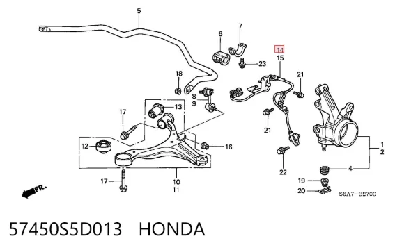 Sensor ABS delantero derecho 57450S5D013 Honda