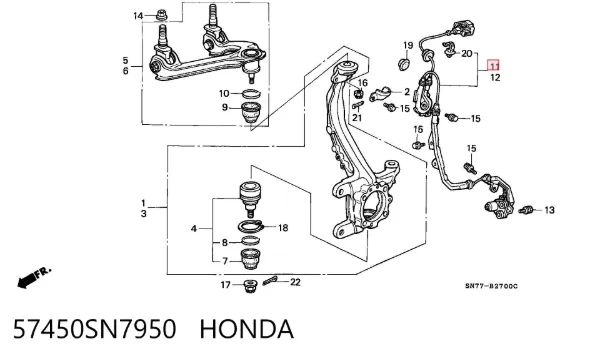 Sensor ABS delantero derecho 57450SN7950 Honda