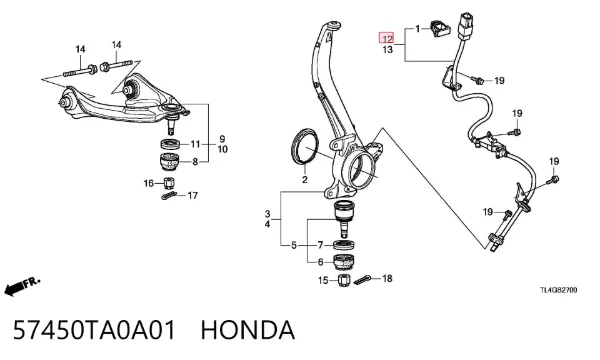 Sensor ABS delantero derecho 57450TA0A01 Honda