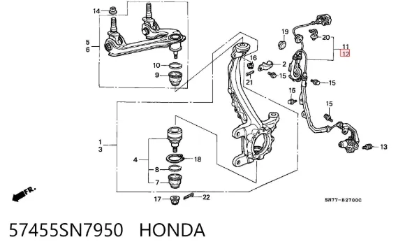 Sensor ABS delantero izquierdo 57455SN7950 Honda