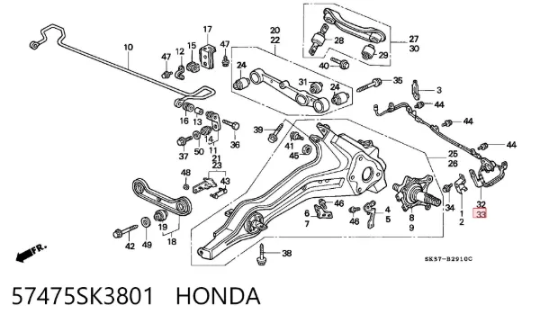 Sensor ABS trasero izquierdo 57475SK3801 Honda