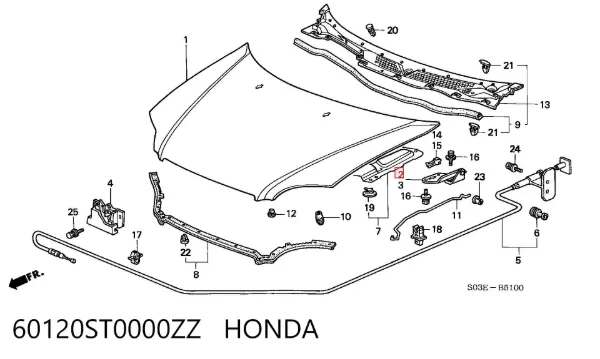 Bisagra derecha del capó 60120ST0000ZZ Honda
