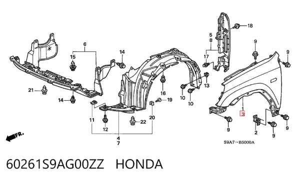 Aleta delantera izquierda 60261S9AG00ZZ Honda