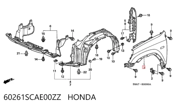 Aleta delantera izquierda 60261SCAE00ZZ Honda