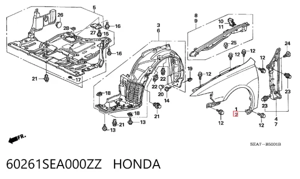 Aleta delantera izquierda 60261SEA000ZZ Honda