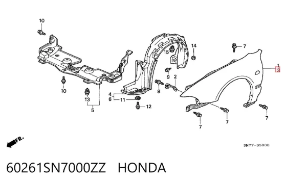 Aleta delantera izquierda 60261SN7000ZZ Honda