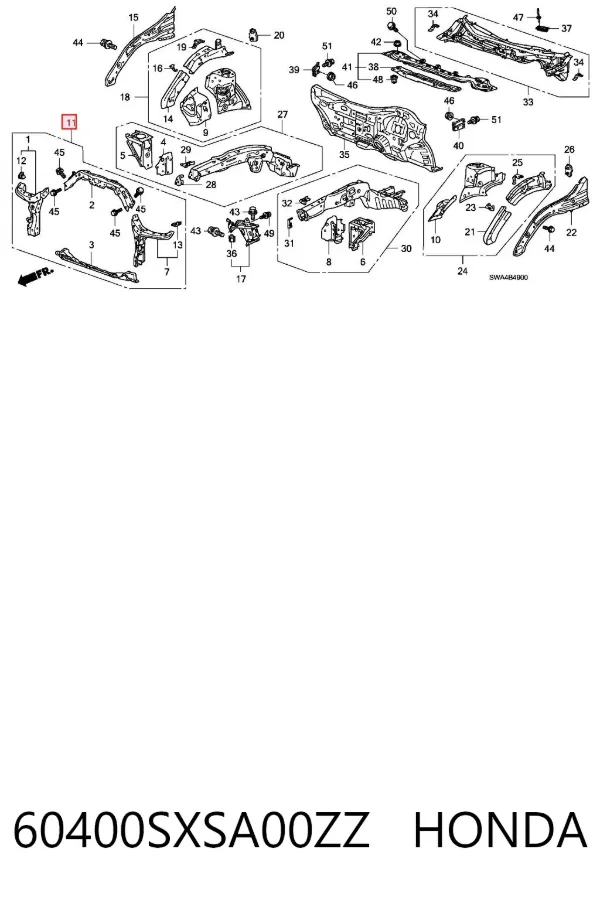 Soporte de radiador 60400SXSA00ZZ Honda