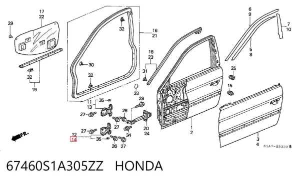 Bisagra de puerta delantera izquierda 67460S1A305ZZ Honda