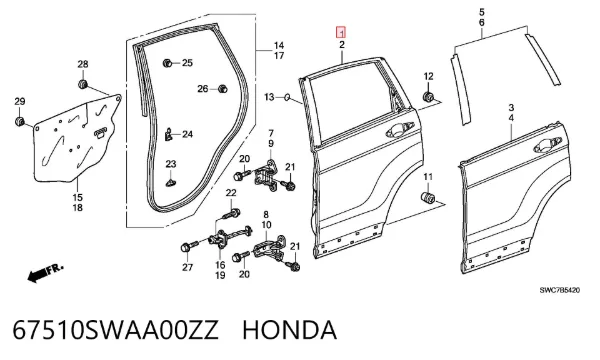 Puerta trasera derecha 67510SWAA00ZZ Honda