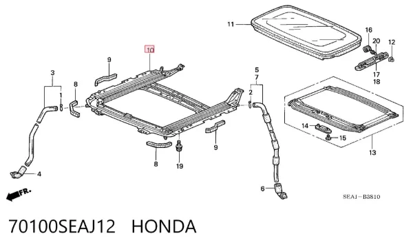 Marco del techo corredizo 70100SEAJ12 Honda